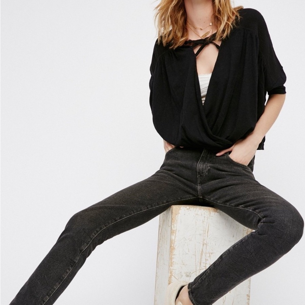 Free People Black Wrap Blouse